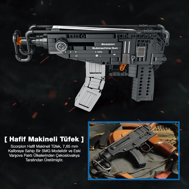 Reobrix 77029 Hafif Makineli Tüfek Yaratıcı Yapı Blok Seti Building Blocks (Scorpion Submachine Gun) - 566 Parça