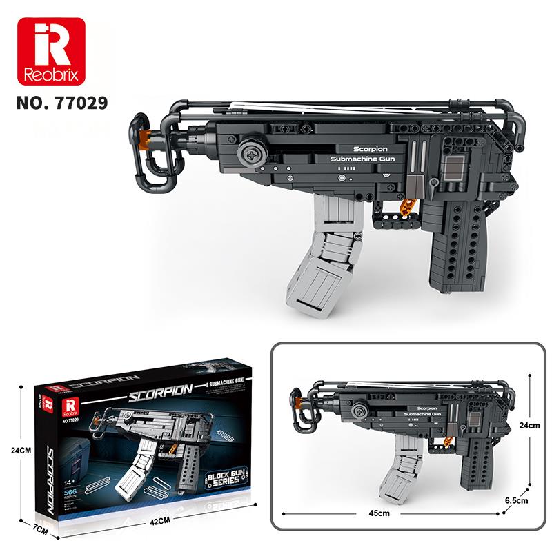 Reobrix 77029 Hafif Makineli Tüfek Yaratıcı Yapı Blok Seti Building Blocks (Scorpion Submachine Gun) - 566 Parça