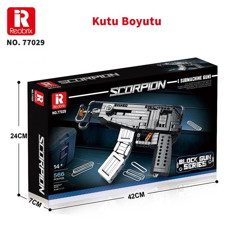 Reobrix 77029 Hafif Makineli Tüfek Yaratıcı Yapı Blok Seti Building Blocks (Scorpion Submachine Gun) - 566 Parça