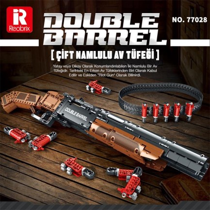 Reobrix 77028 Çift Namlu Av Tüfeği Yaratıcı Yapı Blok Seti Building Blocks (Double-barreled Shotgun) - 1006 Parça - Thumbnail