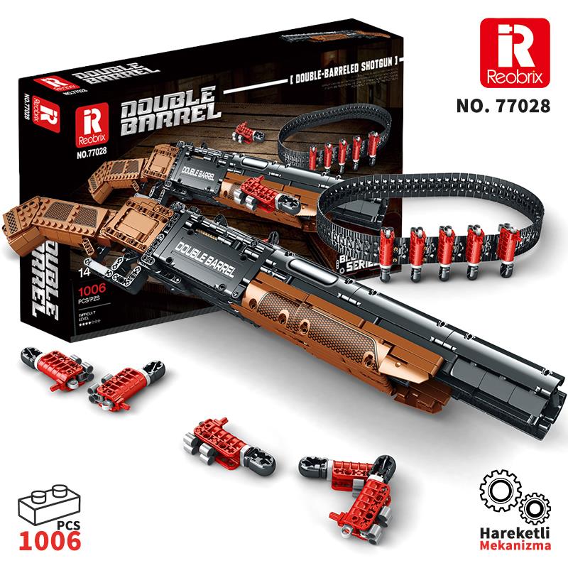 Reobrix 77028 Çift Namlu Av Tüfeği Yaratıcı Yapı Blok Seti Building Blocks (Double-barreled Shotgun) - 1006 Parça