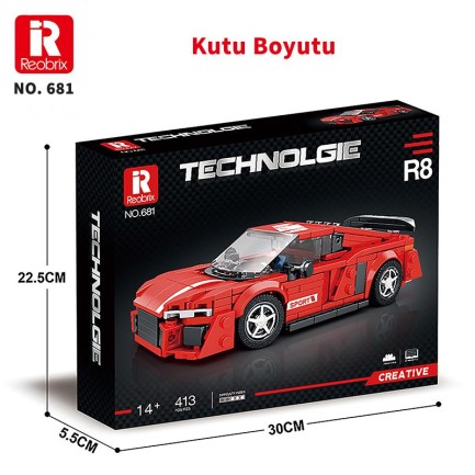 Reobrix Sports Car Audi R8 681 Brick Yapım Seti - Thumbnail
