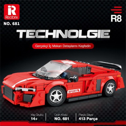 Reobrix Creator 681 Audi R8 Spor Araba Yaratıcı Yapı Blok Seti Building Blocks - 413 Parça - Thumbnail