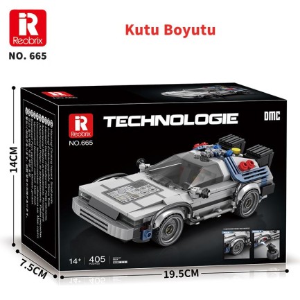 Reobrix Technic 665 Geleceğe Dönüş DeLorean DMC (Back To the Future) Yaratıcı Yapı Blok Seti Building Blocks - 405 Parça - Thumbnail