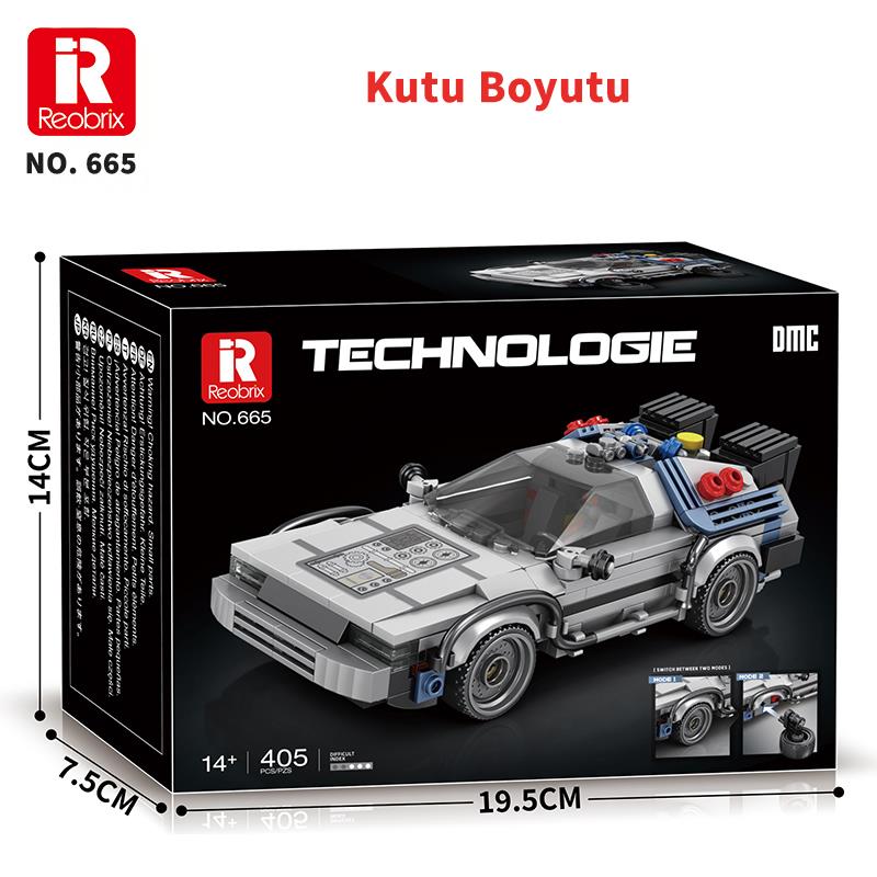 Reobrix Technic 665 Geleceğe Dönüş DeLorean DMC (Back To the Future) Yaratıcı Yapı Blok Seti Building Blocks - 405 Parça