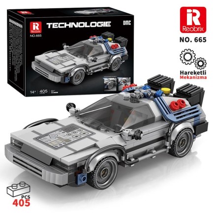 Reobrix - Reobrix Technic 665 Geleceğe Dönüş DeLorean DMC (Back To the Future) Yaratıcı Yapı Blok Seti Building Blocks - 405 Parça
