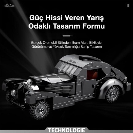 Reobrix Creator 807 Bugatti Type 57SC Atlantic Klasik Araba Yaratıcı Yapı Blok Seti Building Blocks - 278 Parça - Thumbnail