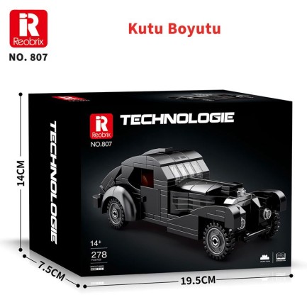Reobrix Creator 807 Bugatti Type 57SC Atlantic Klasik Araba Yaratıcı Yapı Blok Seti Building Blocks - 278 Parça - Thumbnail