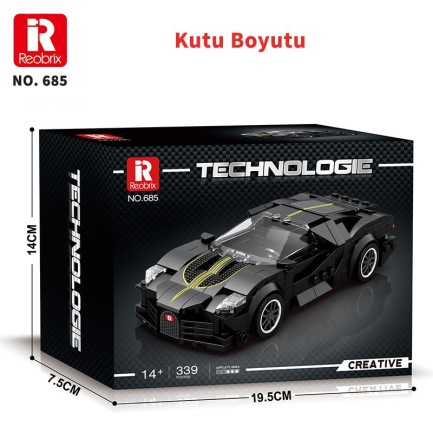 Reobrix Creator 685 Bugatti La Voiture Noire Spor Araba Yaratıcı Yapı Blok Seti Building Blocks - 339 Parça - Thumbnail