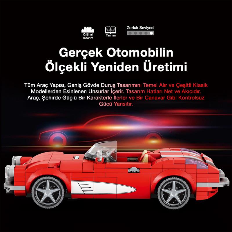 Reobrix Creator 808 Chevrolet Corvette C1 Spor Araba Yaratıcı Yapı Blok Seti Building Blocks - 311 Parça