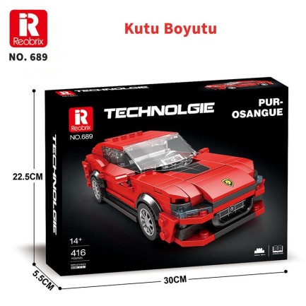 Reobrix Technic 689 Ferrari Purosangue Spor Araba Yaratıcı Yapı Blok Seti Building Blocks - 416 Parça - Thumbnail