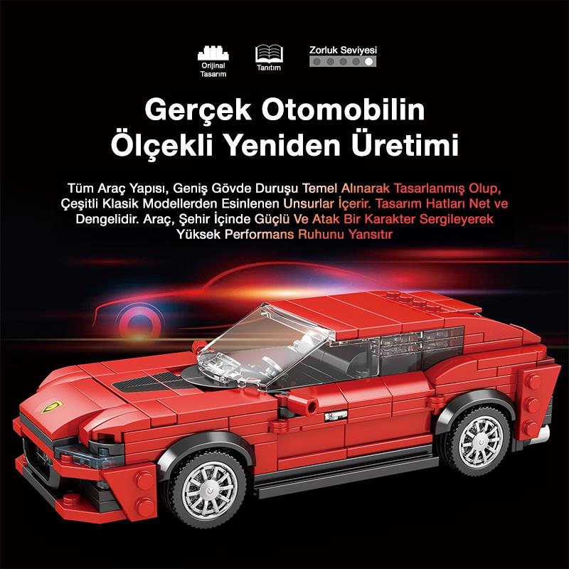 Reobrix Technic 689 Ferrari Purosangue Spor Araba Yaratıcı Yapı Blok Seti Building Blocks - 416 Parça