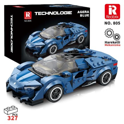Reobrix - Reobrix Creator 805 Koenigsegg Agera Mavi Spor Araba Yaratıcı Yapı Blok Seti Building Blocks - 298 Parça