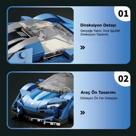 Reobrix Creator 805 Koenigsegg Agera Mavi Spor Araba Yaratıcı Yapı Blok Seti Building Blocks - 298 Parça - Thumbnail