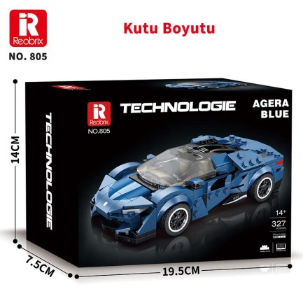 Reobrix Creator 805 Koenigsegg Agera Mavi Spor Araba Yaratıcı Yapı Blok Seti Building Blocks - 298 Parça - Thumbnail