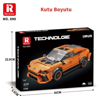Reobrix Creator 690 Lamborghini Urus SUV Araba Yaratıcı Yapı Blok Seti Building Blocks - 408 Parça - Thumbnail