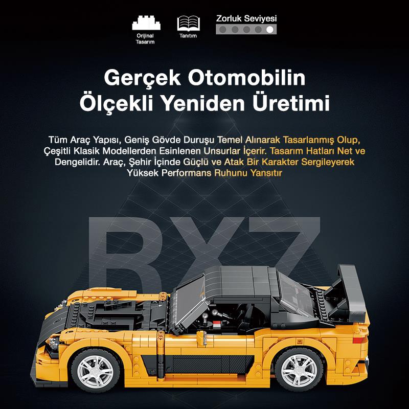 Reobrix Technic 11029 Mazda RX-7 Araba Yaratıcı Yapı Blok Seti Building Blocks - 1482 Parça