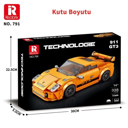 Reobrix Creator 791 Porsche 911 GT3 Spor Araba Yaratıcı Yapı Blok Seti Building Blocks - 338 Parça - Thumbnail