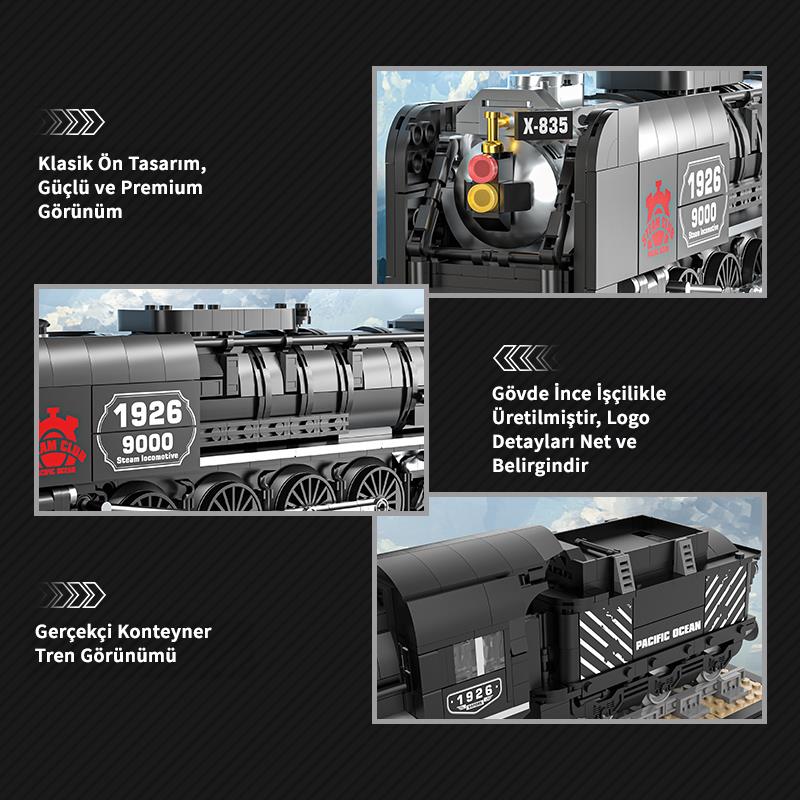 Reobrix Technic 66801 9000 Class Buharlı Lokomotif Tren Yaratıcı Yapı Blok Seti Building Blocks (Steam Locomotive Union Pacific) - 1546 Parça