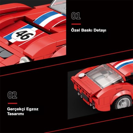Reobrix Creator 813 Ferrari 250 GTO Spor Araba Yaratıcı Yapı Blok Seti Building Blocks - 320 Parça - Thumbnail