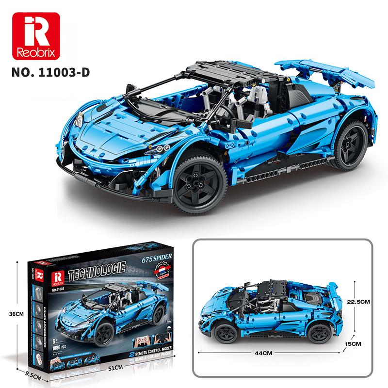 Reobrix Technic 11003-D 1/10 McLaren 675LT Spider Araba Kumanda&Motorlu Yaratıcı Yapı Blok Seti Building Blocks - 1886 Parça