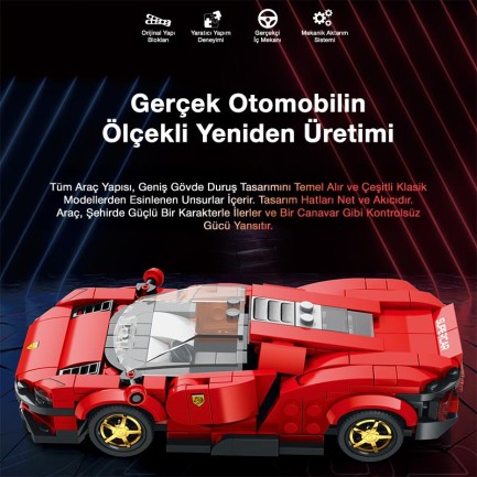 Reobrix Creator 11027 Ferrari Daytona SP3 Spor Araba Yaratıcı Yapı Blok Seti Building Blocks - 350 Parça - Thumbnail