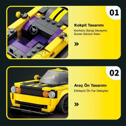 Reobrix Creator 796 Dodge SRT Hellcat Spor Araba Yaratıcı Yapı Blok Seti Building Blocks - 336 Parça - Thumbnail