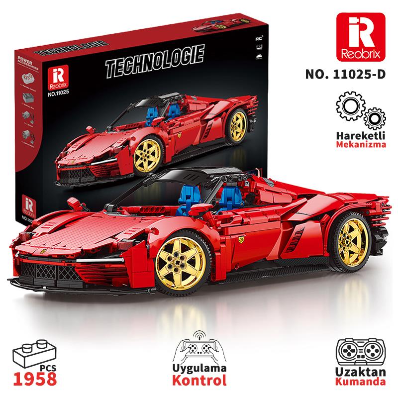 Reobrix Technic 11025-D Ferrari Daytona SP3 Araba Kumanda&Motorlu Yapı Blok Seti Building Blocks-1958Parça
