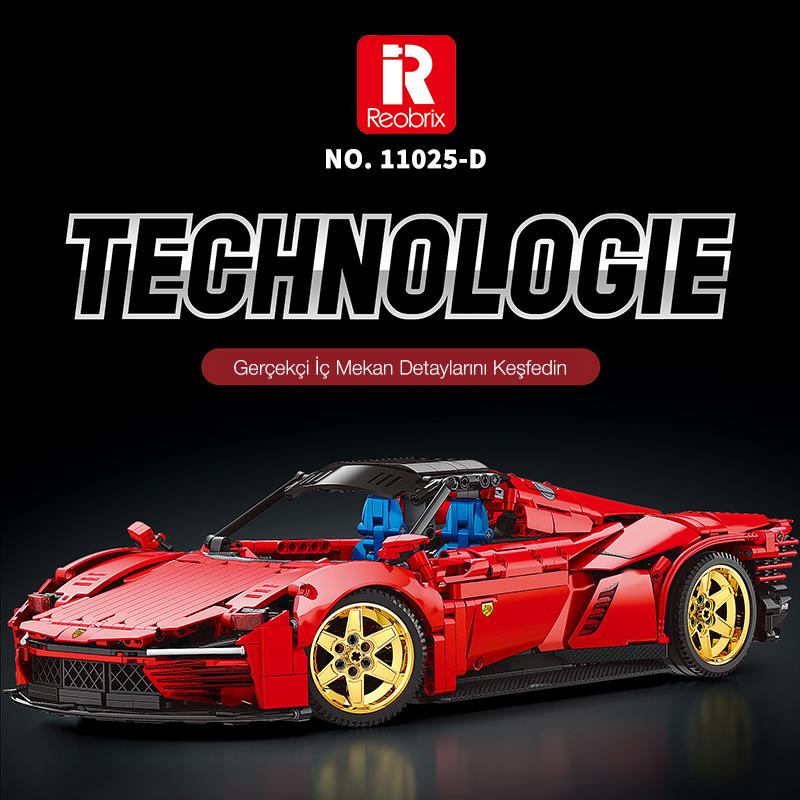 Reobrix Technic 11025-D Ferrari Daytona SP3 Araba Kumanda&Motorlu Yapı Blok Seti Building Blocks-1958Parça