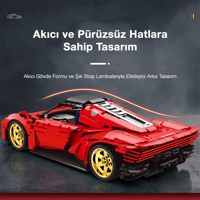 Reobrix Technic 11025-D Ferrari Daytona SP3 Araba Kumanda&Motorlu Yapı Blok Seti Building Blocks-1958Parça