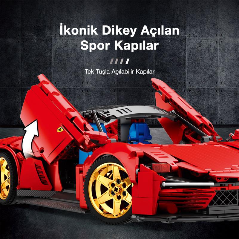 Reobrix Technic 11025-D Ferrari Daytona SP3 Araba Kumanda&Motorlu Yapı Blok Seti Building Blocks-1958Parça