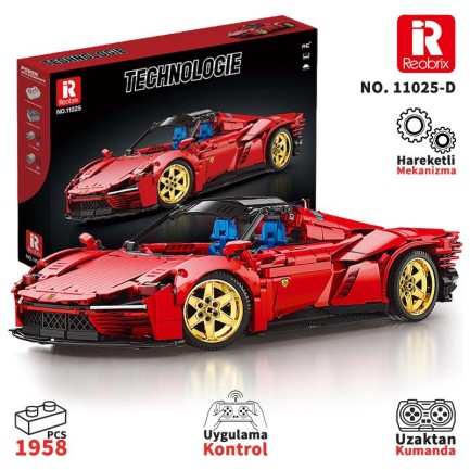 Reobrix - Reobrix Technic 11025-D Ferrari Daytona SP3 Araba Kumanda&Motorlu Yapı Blok Seti Building Blocks-1958Parça