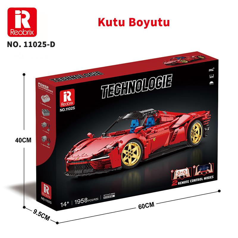 Reobrix Technic 11025-D Ferrari Daytona SP3 Araba Kumanda&Motorlu Yapı Blok Seti Building Blocks-1958Parça