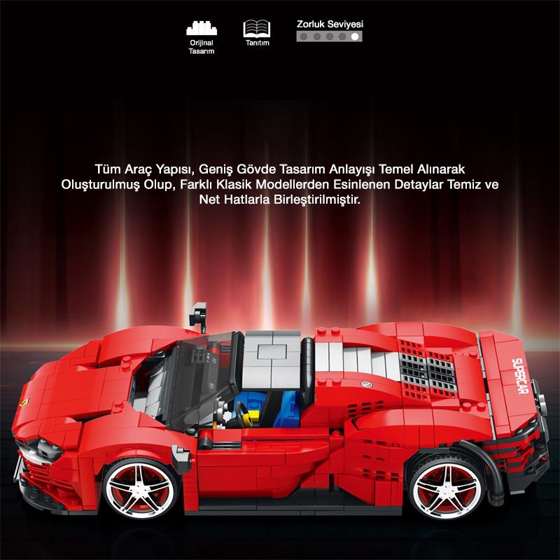 Reobrix Technic 11026 Ferrari Daytona SP3 Araba Yaratıcı Yapı Blok Seti Building Blocks - 1168 Parça