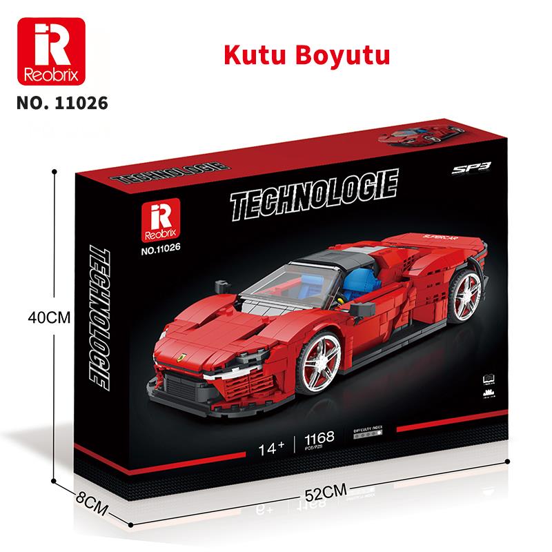 Reobrix Technic 11026 Ferrari Daytona SP3 Araba Yaratıcı Yapı Blok Seti Building Blocks - 1168 Parça