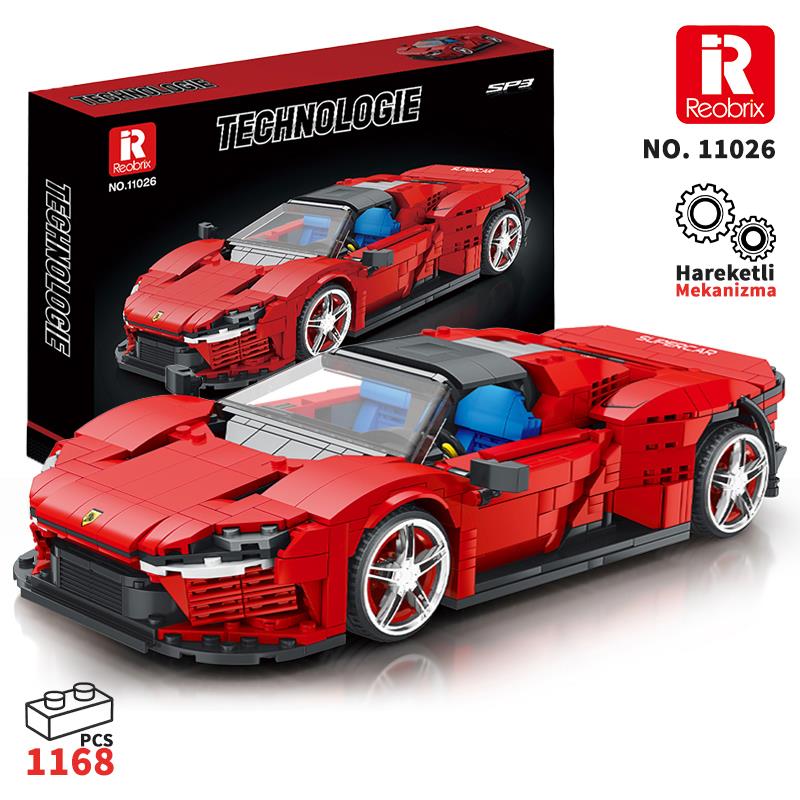 Reobrix Technic 11026 Ferrari Daytona SP3 Araba Yaratıcı Yapı Blok Seti Building Blocks - 1168 Parça