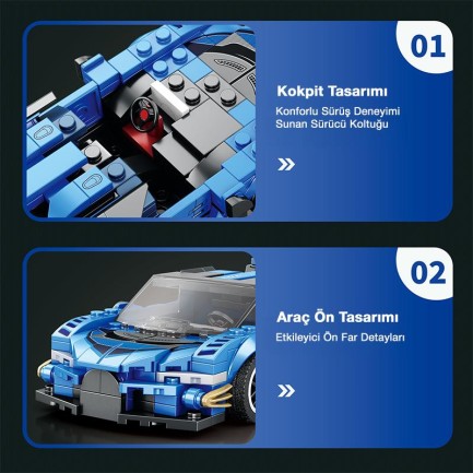 Reobrix Creator 795 Bugatti Vision GT Spor Araba Yaratıcı Yapı Blok Seti Building Blocks - 356 Parça - Thumbnail