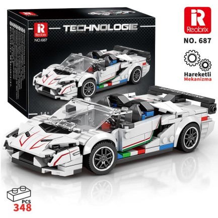 Reobrix - Reobrix Creator 687 Lamborghini SVJ Spor Araba Yaratıcı Yapı Blok Seti Building Blocks - 348 Parça