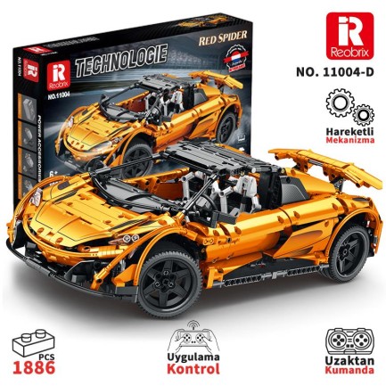 Reobrix - Reobrix Technic 11004-D 1/10 McLaren 675LT Spider Araba Kumanda&Motorlu Yaratıcı Yapı Blok Seti Building Blocks - 1886 Parça