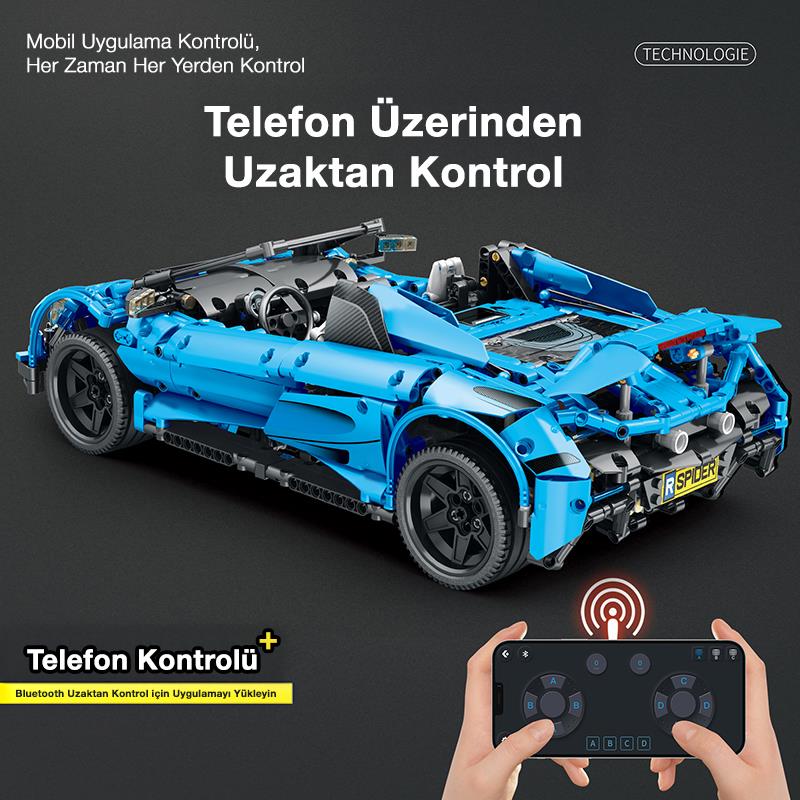 Reobrix Technic 11004-D 1/10 McLaren 675LT Spider Araba Kumanda&Motorlu Yaratıcı Yapı Blok Seti Building Blocks - 1886 Parça