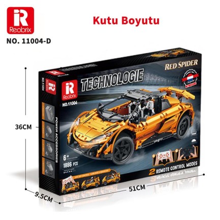 Reobrix Technic 11004-D 1/10 McLaren 675LT Spider Araba Kumanda&Motorlu Yaratıcı Yapı Blok Seti Building Blocks - 1886 Parça - Thumbnail
