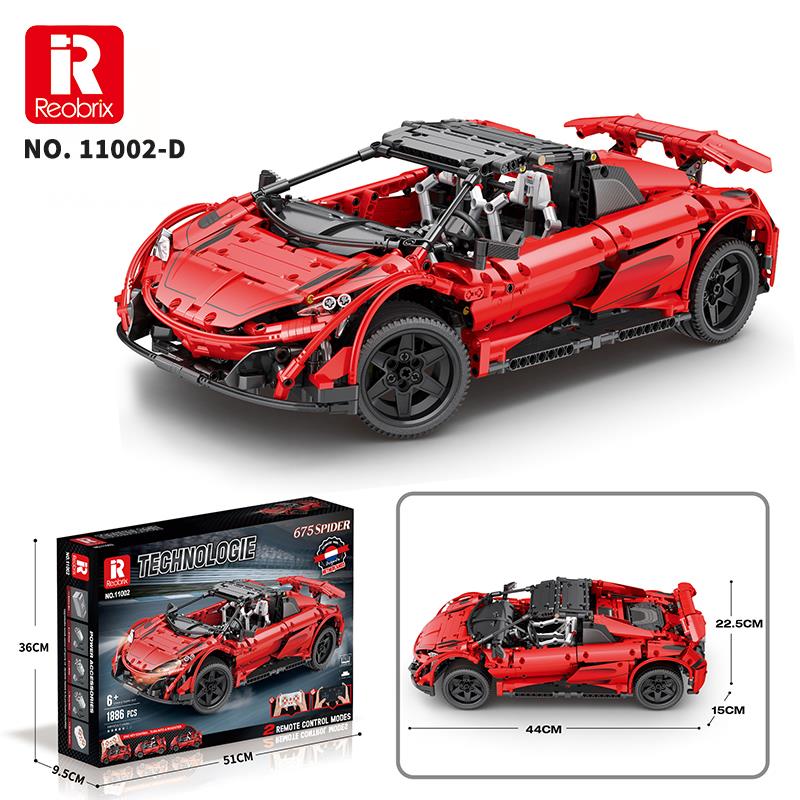 Reobrix Technic 11002-D 1/10 McLaren 675LT Spider Araba Kumanda&Motorlu Yaratıcı Yapı Blok Seti Building Blocks - 1886 Parça