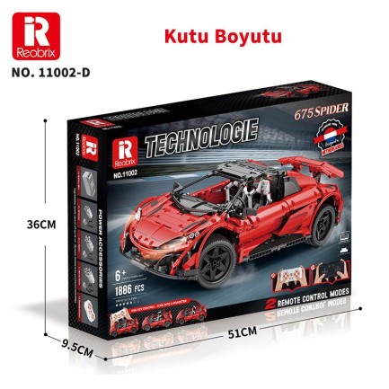 Reobrix Technic 11002-D 1/10 McLaren 675LT Spider Araba Kumanda&Motorlu Yaratıcı Yapı Blok Seti Building Blocks - 1886 Parça - Thumbnail