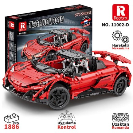 Reobrix - Reobrix Technic 11002-D 1/10 McLaren 675LT Spider Araba Kumanda&Motorlu Yaratıcı Yapı Blok Seti Building Blocks - 1886 Parça