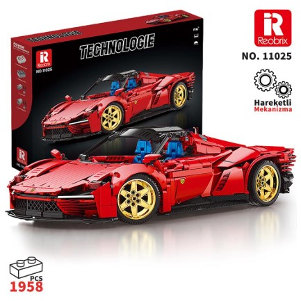 Reobrix - Reobrix Technic 11025 Ferrari Daytona SP3 Araba Yaratıcı Yapı Blok Seti Building Blocks - 1958 Parça