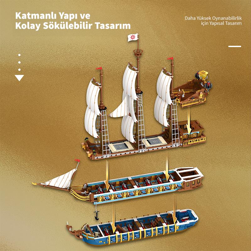 Reobrix 66011 Kraliyet Filosu Gemisi Yaratıcı Yapı Blok Seti Building Blocks (The Royal Fleet The Sun)- 3162 Parça