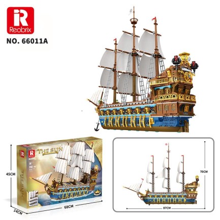 Reobrix 66011 Kraliyet Filosu Gemisi Yaratıcı Yapı Blok Seti Building Blocks (The Royal Fleet The Sun)- 3162 Parça - Thumbnail
