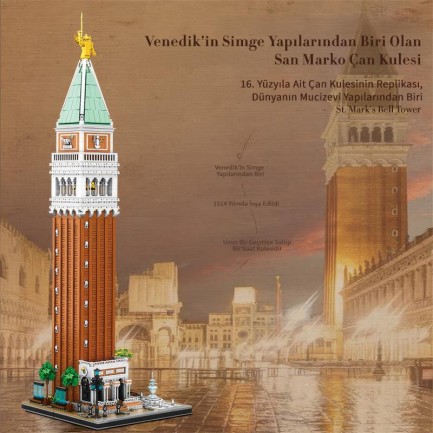 Reobrix 55013 Aziz Mark'ın Çan Kulesi Yaratıcı Yapı Blok Seti Building Blocks (Campanile Di San Marco)-3903Parça - Thumbnail