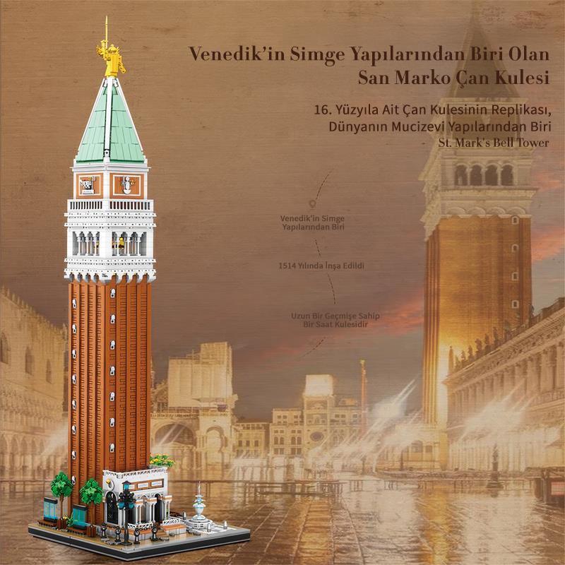Reobrix 55013 Aziz Mark'ın Çan Kulesi Yaratıcı Yapı Blok Seti Building Blocks (Campanile Di San Marco)-3903Parça