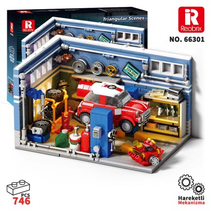 Reobrix - Reobrix Triangular Auto Repair Shop Scene 66301 Brick Yapım Seti